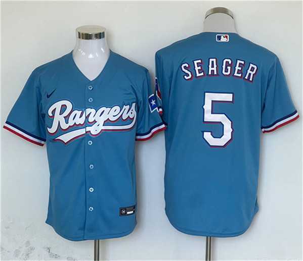 Men%27s Texas Rangers #5 Corey Seager Blue With Patch Cool Base Stitched Jersey